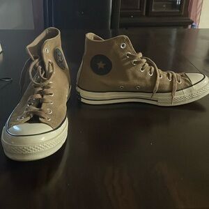 Tan/brown and white converse